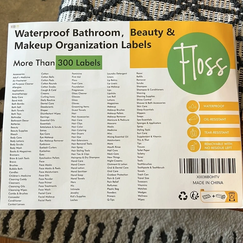 Organization, Beauty & Makeup Stickers / Cursive Bathroom Stickers